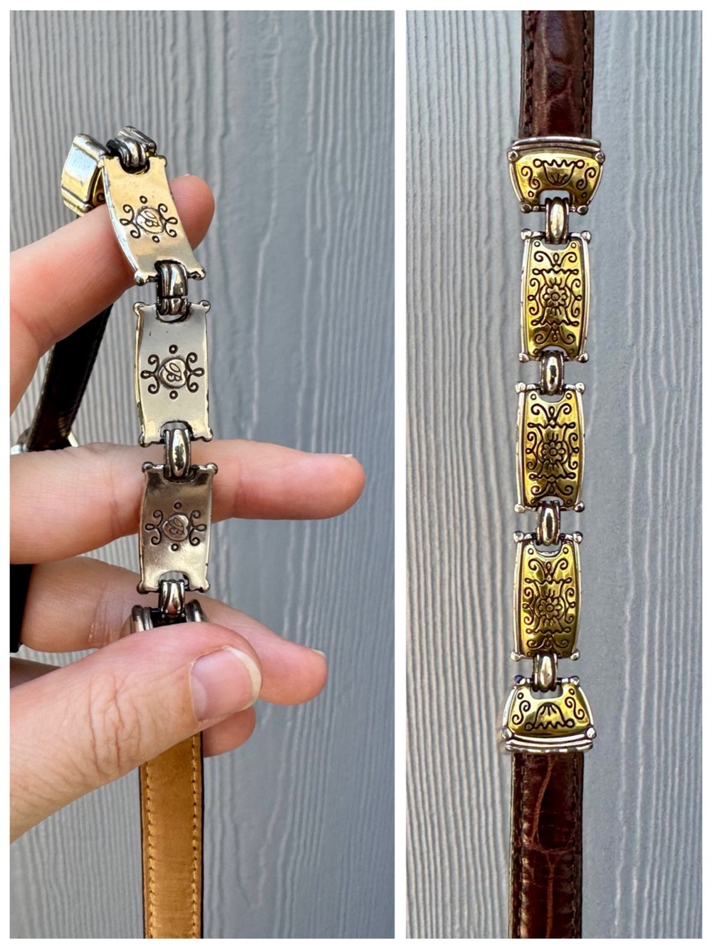 Brighton Western Brown Leather Croc-Embossed Concho Belt, Silver & Gold sz. 32 - Picture 6 of 16